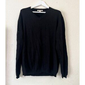 Pronto Uomo Mens Cotton Cashmere V-Neck Sweater Size XL Black Knit Cozy Preppy